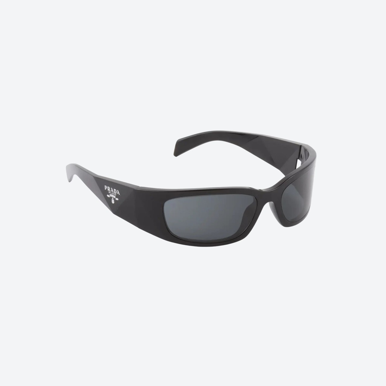 Prada black wraparound Symbole side profile